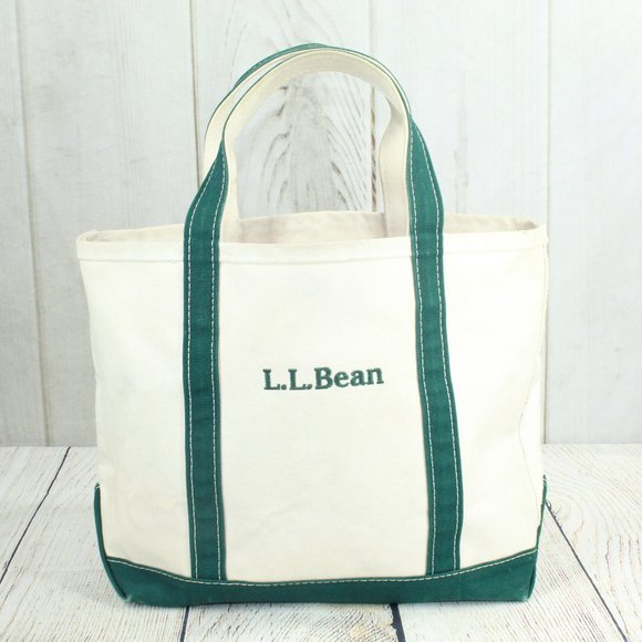 L.L. Bean Handbags - LL Bean Boat & Tote Cream Canvas Green Trim Embroidered Tote Handbag